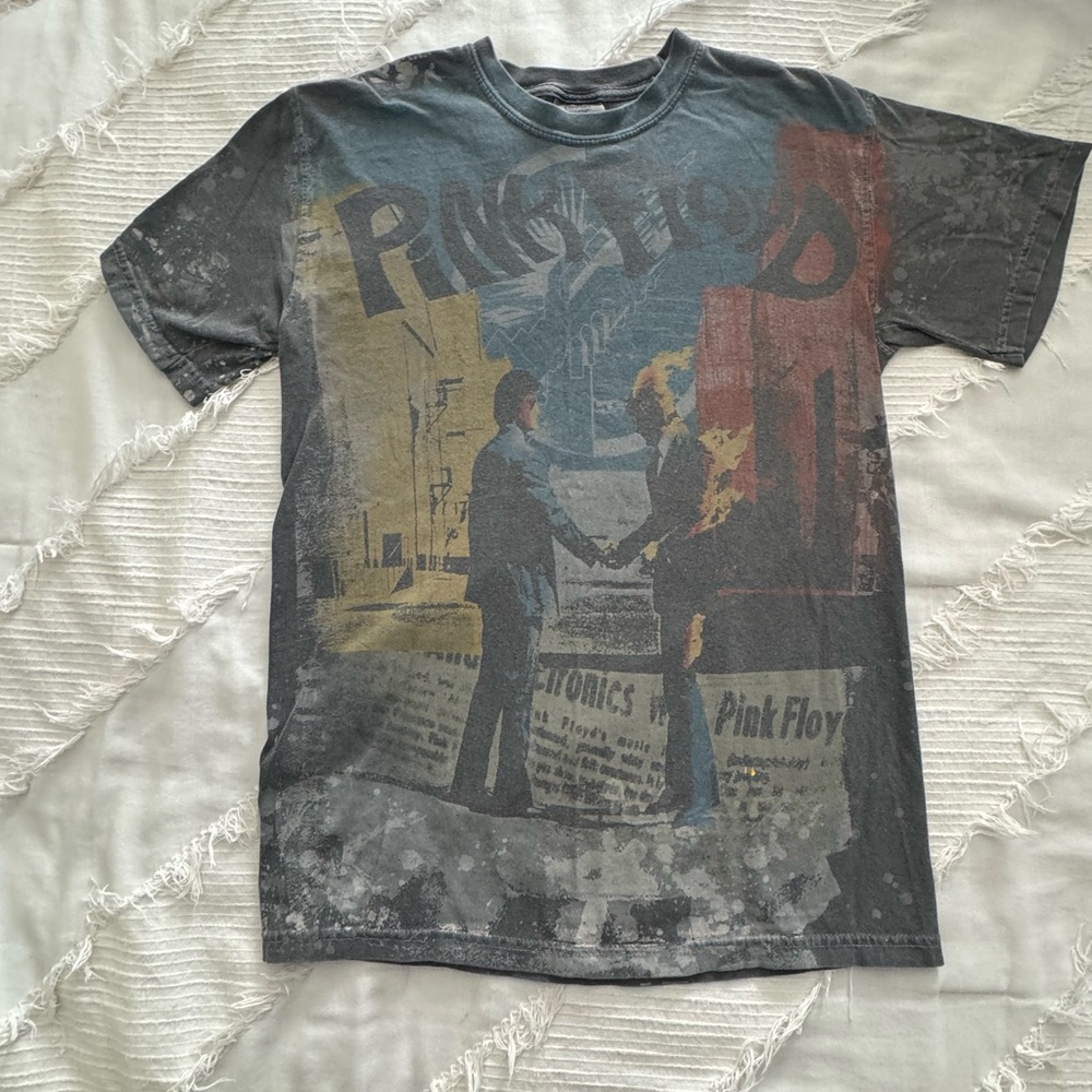 Pink Floyd Short Sleeve Band Tee in Black with Muted Blue, Red and Yellow Print